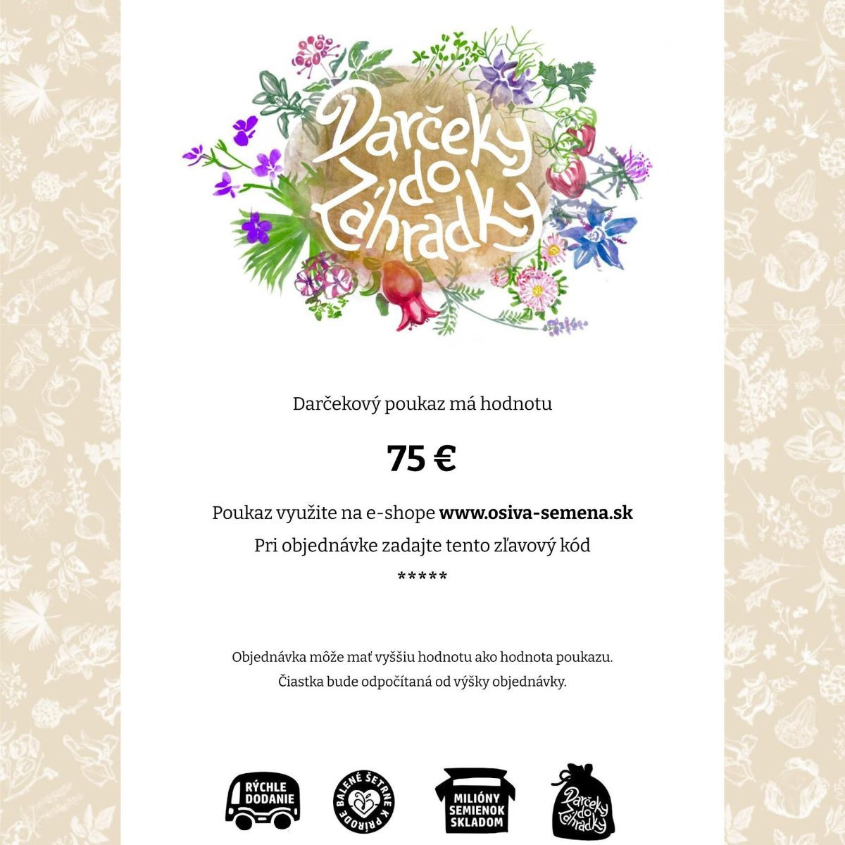 Darčeková poukážka v hodnote 75 €
