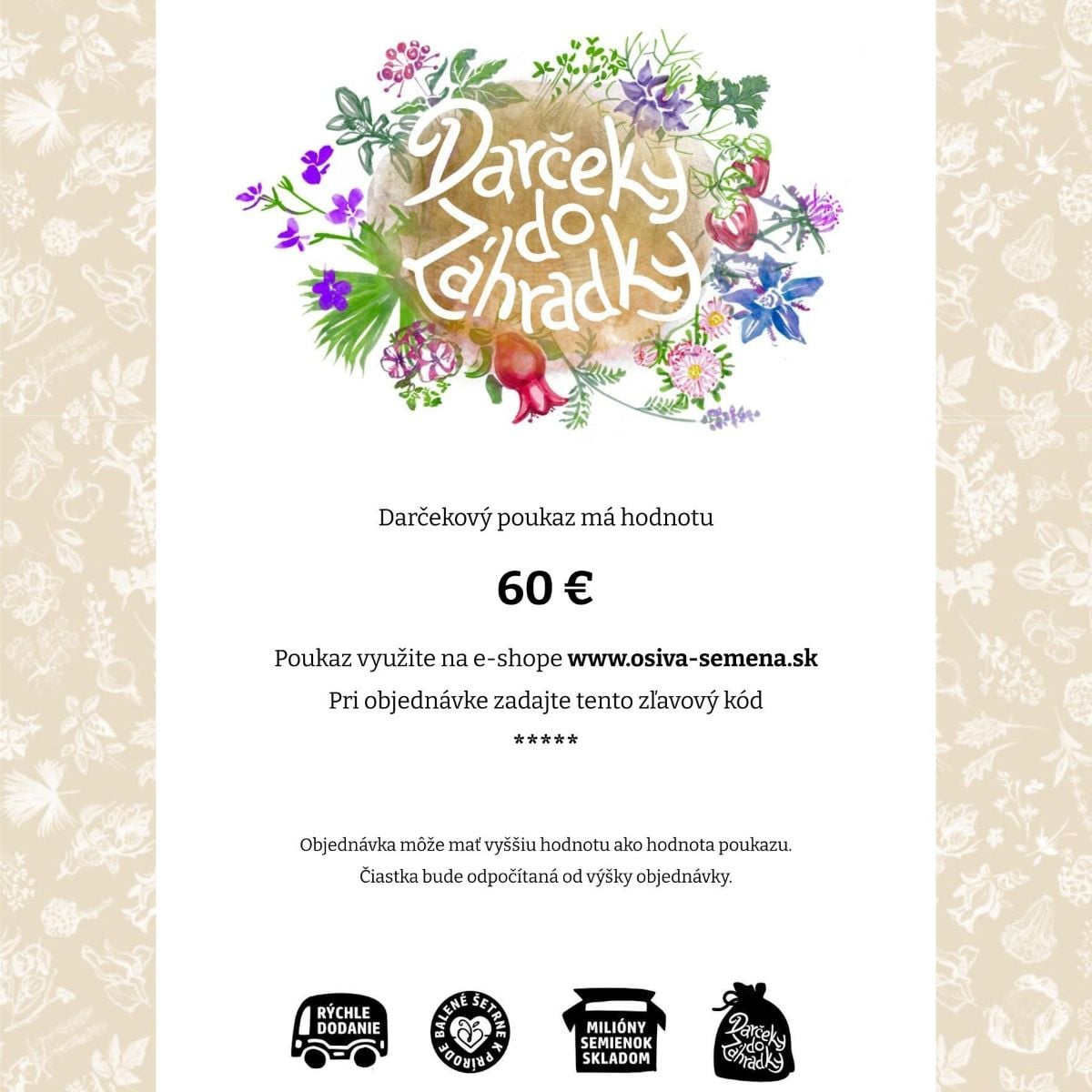 Darčeková poukážka v hodnote 60 €
