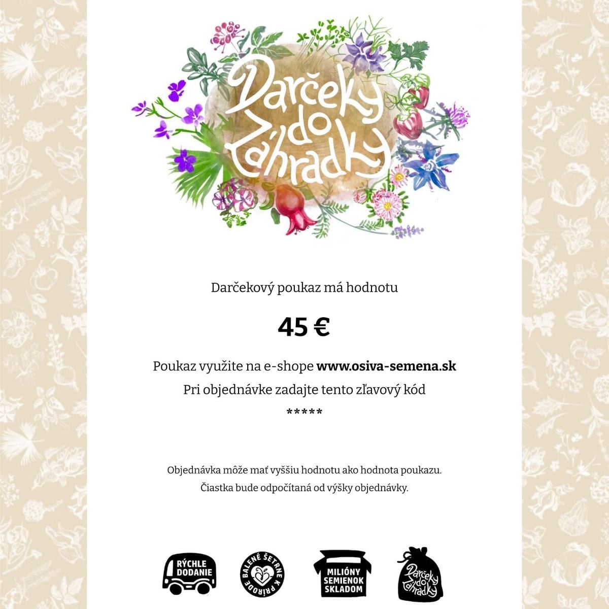 Darčeková poukážka v hodnote 45 €
