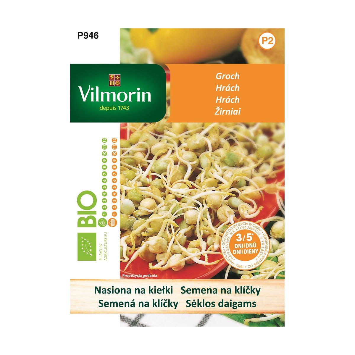 BIO semená na klíčky - Hrach - Vilmorin - 40 g
